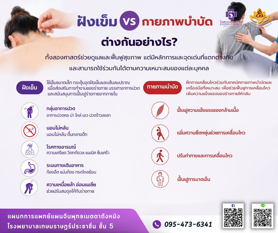 ฝังเข็มกับกายภาพบำบัด ต่างกันอย่างไร