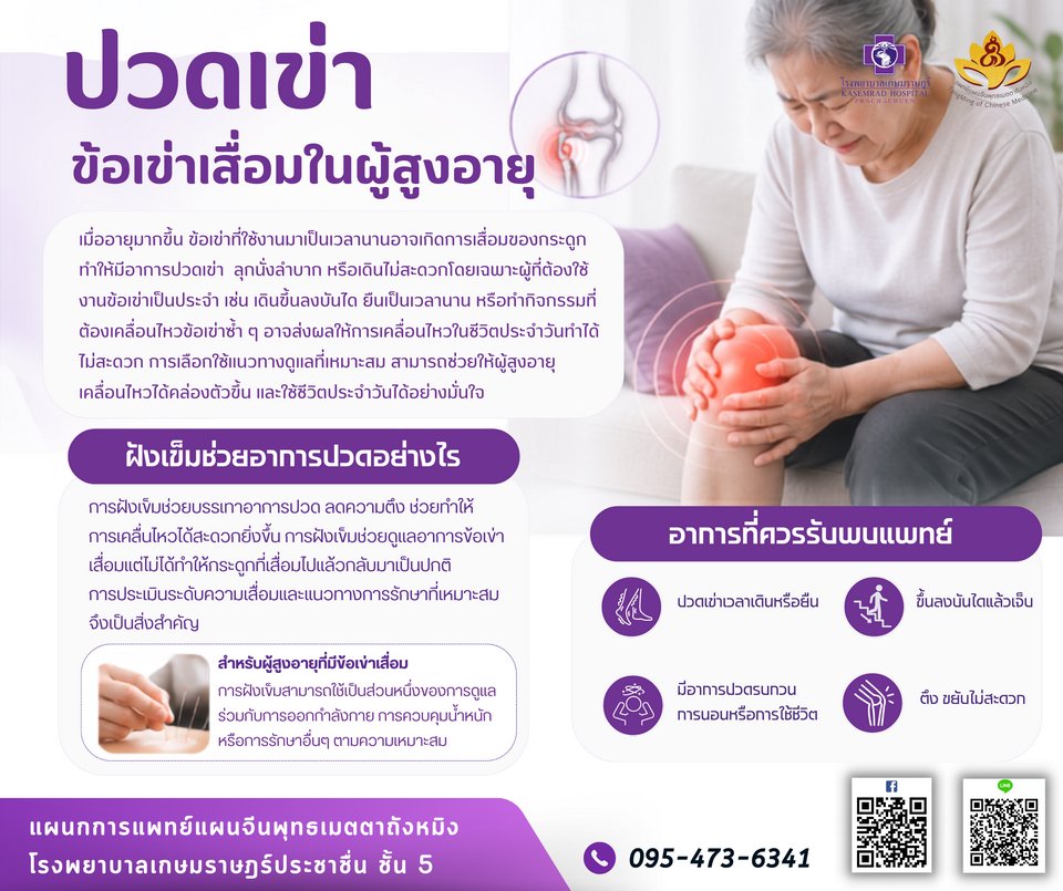 ปวดเข่า ข้อเข่าเสื่อมในผู้สูงอายุ ฝังเข็มช่วยดูแล